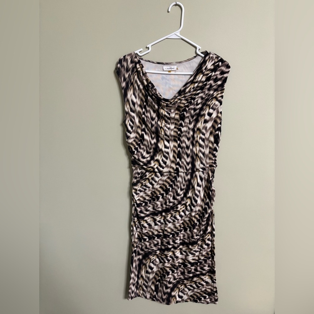Calvin Klein Brown and Black Print Dress Size XS Sleeveless Knee Length